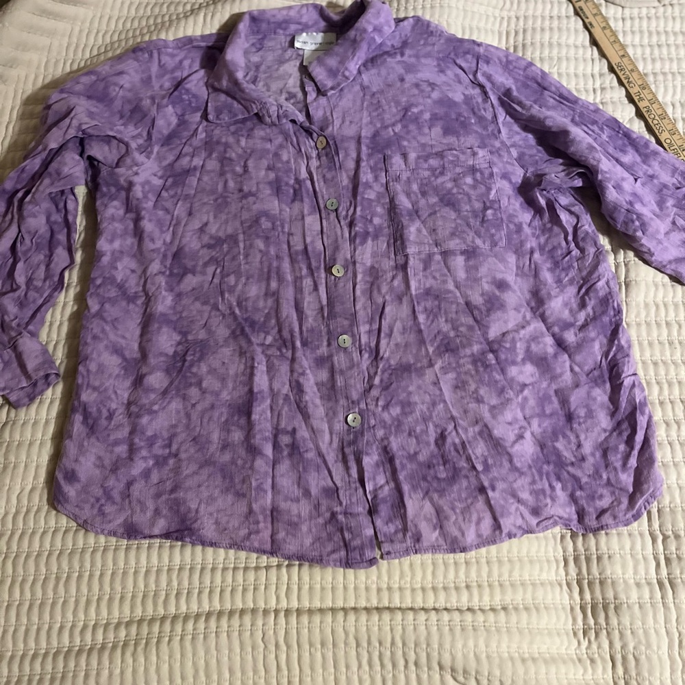 Susan Graver Lavender Button-Down Shirt‎